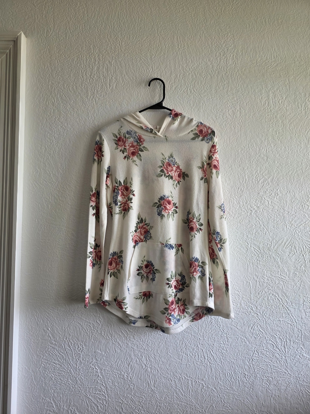 Ultra Flirt Cream Floral Hoodie with Pink Roses
